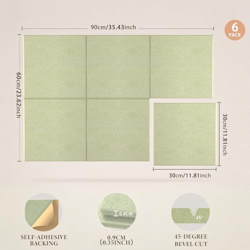 JBER Felt Bulletin Board 36" x 24", 6 Pack Felt Wall Tiles, Grass Green