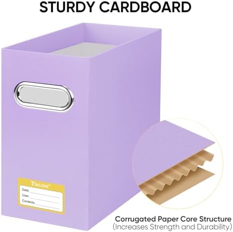 BALEINE 8PK File Organizer Box, Cardboard File Folder Organizer with Handle | Strong Corrugated Paper Core, Label Stickers for Identification, Hanging File Folder Organizer, Home Office Document Storage