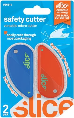 Slice Micro Safety Cutter | Safe Ceramic Box Cutter Lasting 11x Longer than Metal | Keychain Box Opener | Combo Pack | Blue + Orange