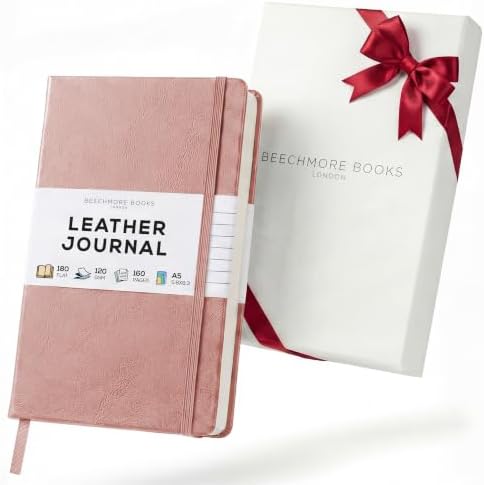 BEECHMORE BOOKS A5 5x8 Lined Leather Journal For Men, 120 GSM with Gift Box