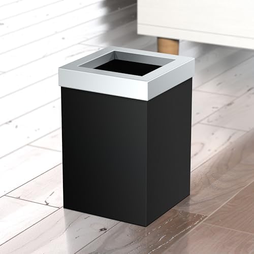 Gatco Small Bathroom Trash Can with Lid, Square 3 Gallon Stainless Steel Wastebasket, Under Sink, Matte Black and Chrome, for Bathroom, Bedroom, Office (1915C)