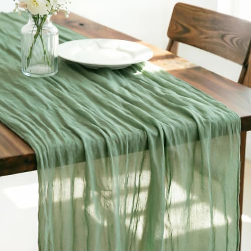 Sage Cheesecloth Table Runner Fall Boho Wedding Birthday Home Decor