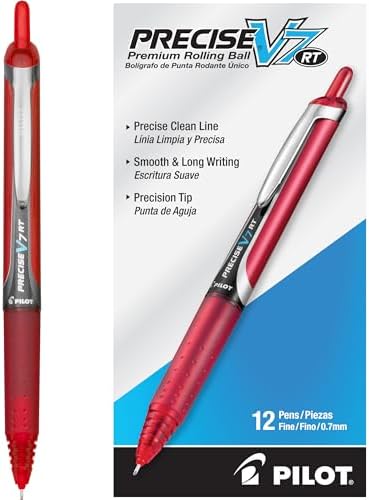 PILOT Precise V7 RT Liquid Ink Rollerball Pens, Red Ink Pens, 12-Pack