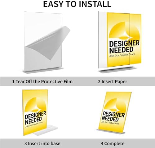 3 Pack 8.5x11 Clear Acrylic Sign Holder, Clear Display, Stand By Straight or Tilted, Vertical Double-Sided Desktop Picture Frame, Menu Holder, Certificate Frame