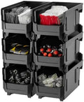 VEVOR Plastic Stackable Storage Bins, 14.8 x 8.5 x 7.1 inch (6 Pack), Plastic Containers for Organizing and Storage Bins for Closet, Garage, Small Parts, Office Supplies and Other Accessories, Black