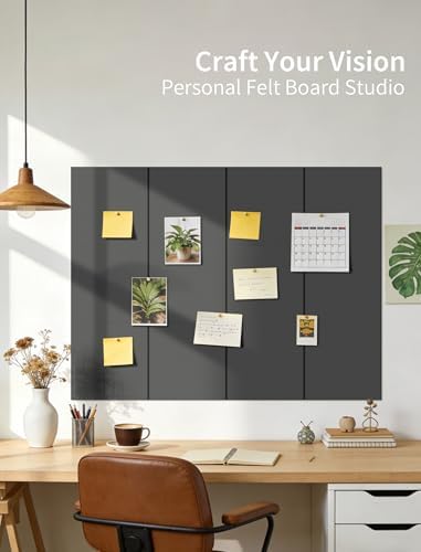 48" x 24" Cork Board Alternative, 8 Pack Felt Bulletin Board Tiles with 30 Adhesive Tabs Wall Push Pin Board for Office Classroom Bedroom Decor