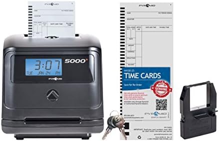 Pyramid Time Systems - Model 5000 Auto Totaling Time Clock - Black | Employee In/Out Time Tracker for Small Business, Includes 25 Time Cards, 1 Ink Ribbon Cartridge, 2 Security Keys, User Guide