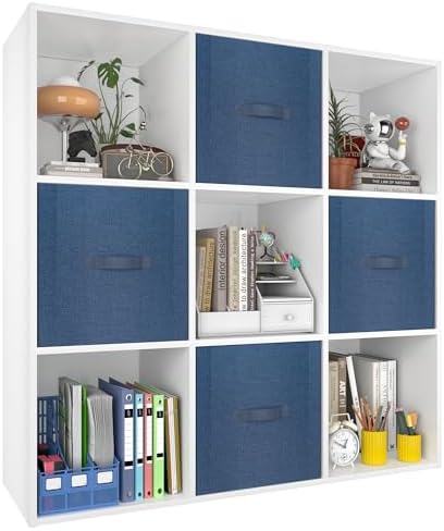 PrimeZone 9 Cube Storage Organizer, Stackable Wood Cubby Bookshelf, White