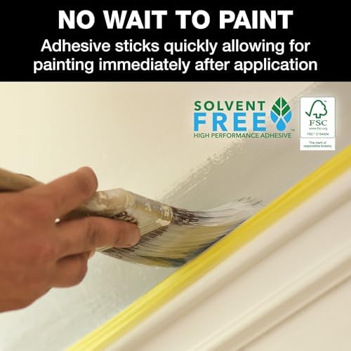 FrogTape Delicate Surface Painters Tape with PAINTBLOCK, 2 in Wide (1.88 in x 60 yd), Low Adhesion, Painting Tape Ideal for Freshly Painted Walls, Trim & Surfaces, Yellow, 1 Roll (280222)