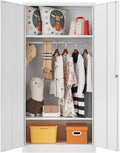 Metal Wardrobe Cabinet with Hanging Rod & Lock,White Armoire Wardrobe Closet,Metal Clothing Storage Cabinet with Adjustable Shelves and Doors,72" Armoire Storage Cabinets for Home,Living/Laundry Room