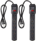Amazon Basics 6-Outlet Surge Protector Power Strip with 200J Protection, Circuit Breaker, 2ft Extension Cord, Black, 2-Pack