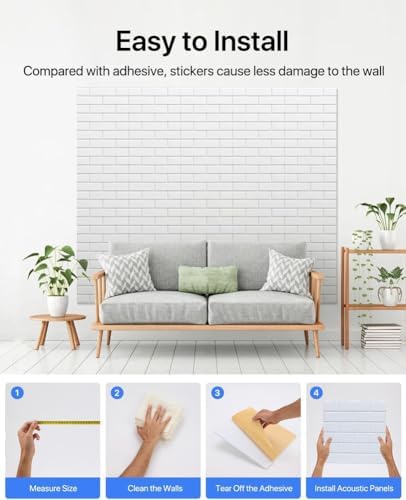 Large Self-Adhesive Cork Board,Set of 12 Soundproof Wall Tiles,Felt Wall Cushion for Home,Studio,Recording Room,Office,Acoustic Treatment (White)