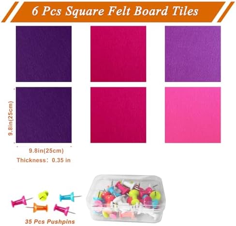 Square Felt Cork Bulletin Board Tiles, Self Adhesive DIY Felt Pin Board for Wall 30" x 20" with 35 Pushpins for Office School Home Wall Decor Stickers Memos Photos Display (Gradual Purple)
