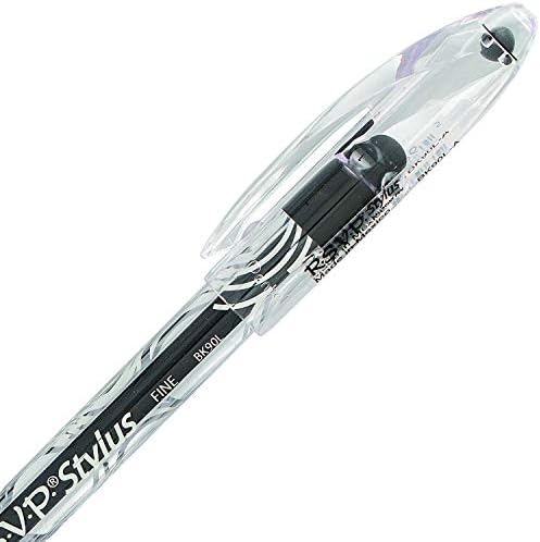 Pentel RSVP STYLUS Ballpoint Pen, Fine Line, Black Ink (BK90L-A) (12 count)