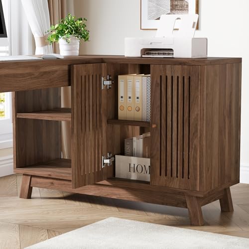 Tribesigns 57-Inch L-Shaped Desk, Office Computer Desk with Storage, Wooden Corner Workstation, Study Writing Table for Home Office (Walnut)