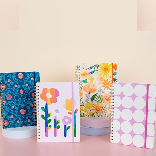 Orange Circle Studio Undated Tri-Tab Planner, Darling Dots Weekly & Monthly Planner Journal, 7 x 9.6 Spiral Notebook with Stickers, Pockets, Elastic Closure and Lined Notes for Everyday Use