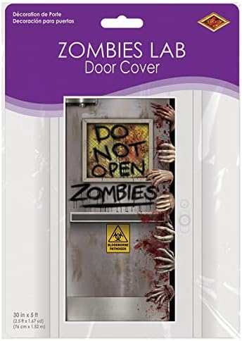 Beistle Zombie Lab Door Covers, 5’ x 30”, 2 Pieces – Plastic for Indoor & Outdoor Use – Easily Display – Halloween Decorations, Horror Front Door Cover, Scary Haunted Decor