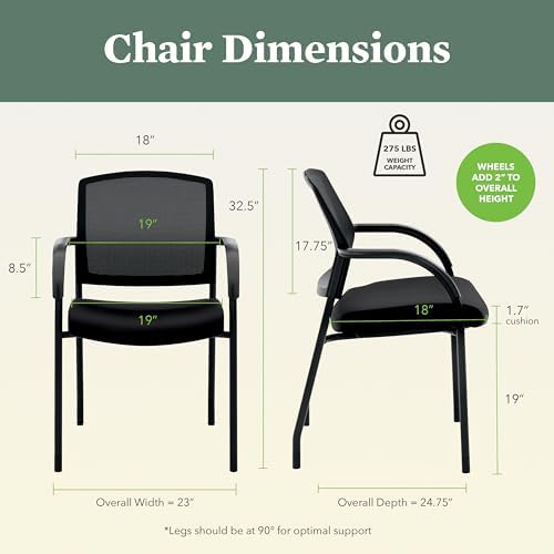 HON Lota Guest Chair with Arms and Wheels, Mesh Office Chairs, Black