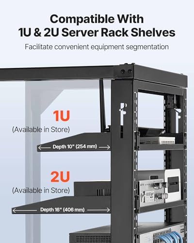 VEVOR 12U Open Frame Server Rack, Free Standing or Wall Mount Rack with 180 Degrees Gate Swing, Network Rack for 19" IT Equipment & A/V Devices