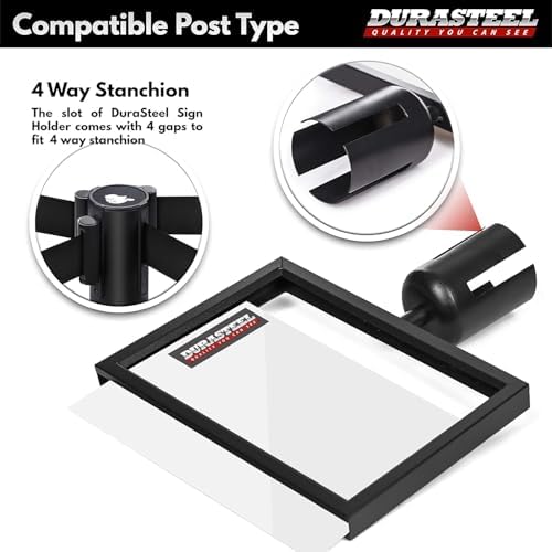 DuraSteel Stanchion Sign Holder 8.5" x 11" Paper Size - Double Sided Landscape Display w/Plexiglass Cover - Black Stanchions Crowd Control Metal Outdoor Sign Holder Stand, NOT Fit US Weight Stantions