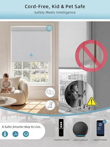 SmartWings Motorized Smart Roller Shades, 100% Blackout Bouvar Light Grey