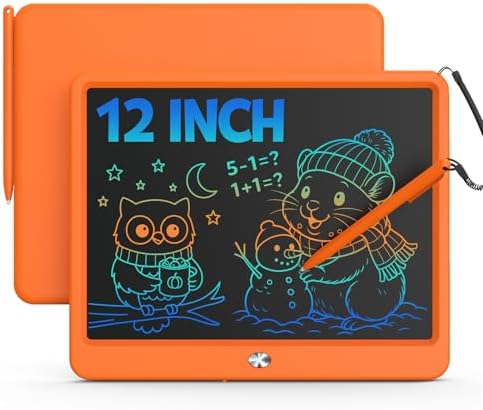 Bravokids 12 Inch LCD Writing Tablet for 3-8 Year Olds - Electronic Drawing Pad and Doodle Board as Educational Birthday Gifts for Girls and Boys (Orange)