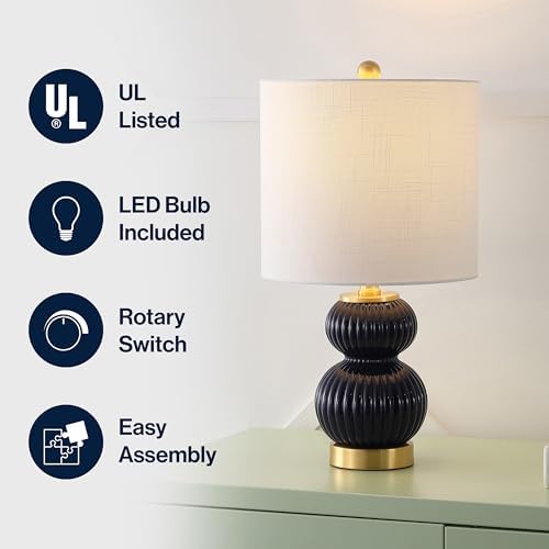 JONATHAN Y Daphne Ribbed Gourd Metal/Glass Table Lamp 20", Navy