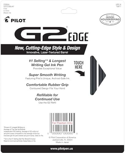 PILOT, G2 Edge Premium Gel Roller Pens, Gel Pens Black Ink, Pack of 8 Count