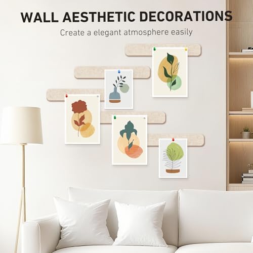 HAUTOCO Felt Bulletin Strips 5 Pack, 13" x 2" Self Adhesive Pin Board with 20 Push Pins, Peel and Stick Memo Board for Photos, Notes & Wall Decor, Dorm Room, Bedroom, Office, Oatmeal