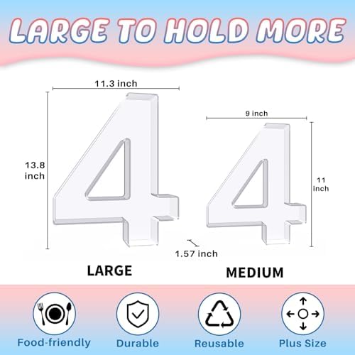 13.8" Extra Large Acrylic Number Charcuterie Board Box, Reusable Fillable Number Cake Candy Dish Display Serving Tray for Birthday Anniversary Party Decoration (4)