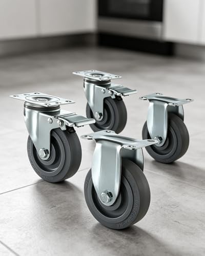 VEVOR Caster Wheels, 5 Inch Heavy Duty Casters, Compatible with VEVOR Insulated Food Pan Carrier, Set of 4 (2 Swivel with Brake, 2 Rigid)