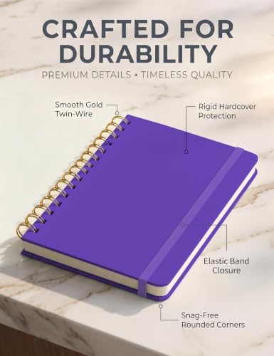 5 Pack Hardcover Spiral Notebooks, 8.3" x 6.3" Lined Journal Set, 100 GSM Bleed-Resistant Paper, 200 Pages Twin-Wire Bound Notebook with Elastic Band & Category Stickers for Office, School