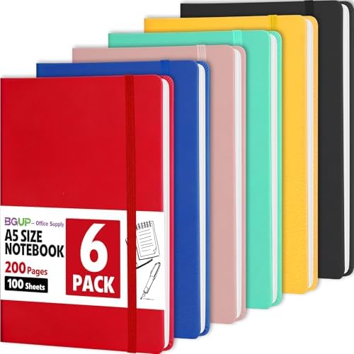 6 Pack Lined Journal Notebook for Work, 200 Pages, Medium 5.5" x 8.3", A5 College Ruled Notebook, 6 Colors, Hardcover Journaling Notebooks for Writing, Note Taking