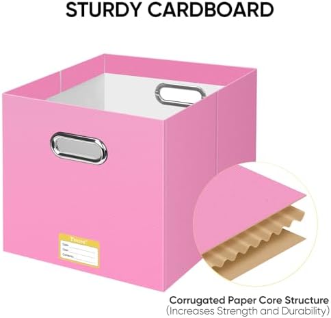 BALEINE 4PK File Organizer Box, Cardboard File Folder Organizer with Handle | Strong Corrugated Paper Core, Label Stickers for Identification, Hanging File Folder Organizer, Home Office Document Storage