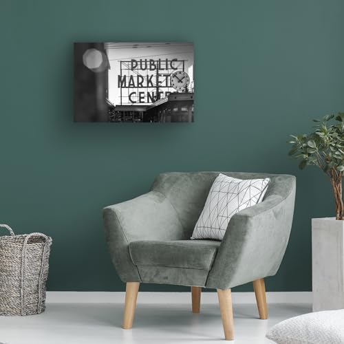 Wrapped Canvas Wall Art - Yale Gurney 'Pike Place Market' Wall Art for Living Room, Bedroom, or Office Décor - 30x47
