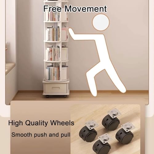 GAMAK Small Bookshelf with Storage for Kids 2-4 Tier Rotating Bookshelf with Brake Wheels 360° Display Wood Book Shelf Organizer for Bedroom Living Room Study Room (Size : Three)