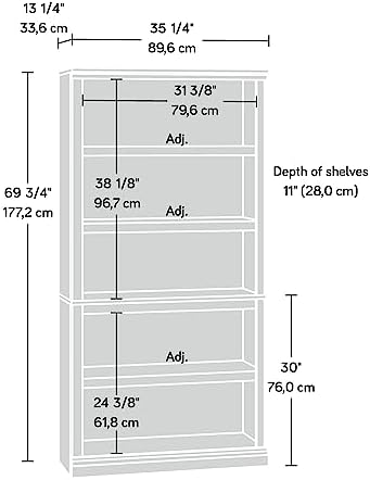 Sauder 5 Tier Book Shelf Wooden Bookcase Multipurpose Bookshelf for Home Office, Living Room, in Jamocha Wood