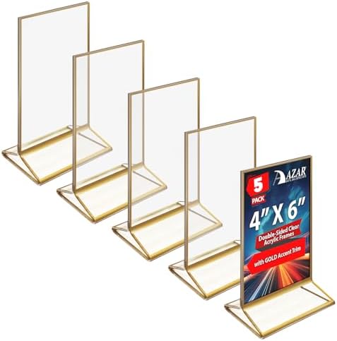 Azar Displays 152792-GLD-10PK Gold Trim Double-Sided Clear Acrylic Frames – Elegant Display Frames for Weddings, Events, and Photos | Premium 4X6 Tabletop Sign Holders (10-Pack)
