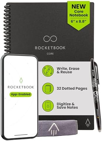 Rocketbook Core Reusable Smart Notebook, Executive Size 6x8.8, Black