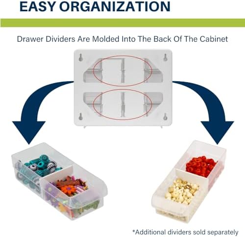 Akro-Mils 16-Drawer Plastic Drawer Storage Cabinet for Garage Organization, Beads, Makeup Organizer, Building Bricks Storage, Teacher Toolbox, 10-1/2-Inch W x 6-1/2-Inch D x 8-1/2-Inch H, 10116 White