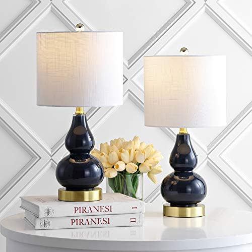 JONATHAN Y Anya Gourd Glass Table Lamp 20.5", Navy, Set of 2