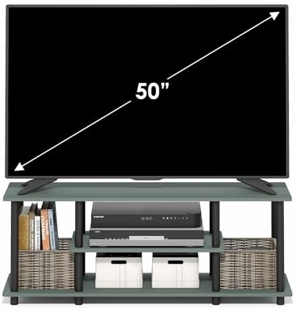 Furinno Turn-N-Tube 3-Tier Toolless Assembly TV Stand, Sage Green | for TV up to 50 Inch, Open Frame Rectangular Entertainment Center with Storage Shelf, TV Console, for Living Room, Bedroom