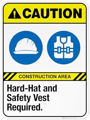 Hard-Hat and Safety Vest Required Sign, ANSI Caution Sign,