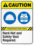 Hard-Hat and Safety Vest Required Sign, ANSI Caution Sign,