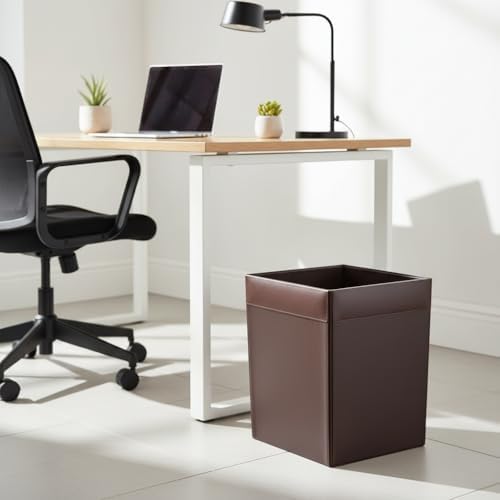 Dacasso 14 Quart Chocolate Brown Leather Square Waste Basket - Luxury Executive Decor and Office Essential