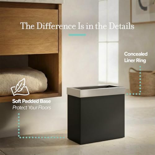 Gatco Small Bathroom Trash Can with Lid, Rectangle 3 Gallon Stainless Steel Wastebasket, Under Sink, Matte Black and Satin Nickel, for Bathroom, Bedroom, Office (1918SN)