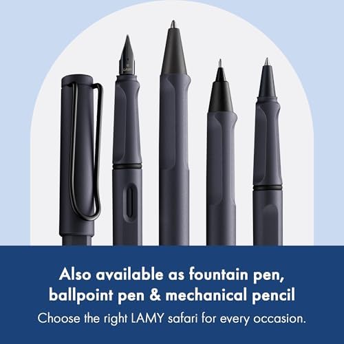 Lamy safari steel black - Rollerball Pen with ergonomic grip & line width M - for pleasant long writing - made of robust ASA plastic - including rollerball refill M 63 in blue