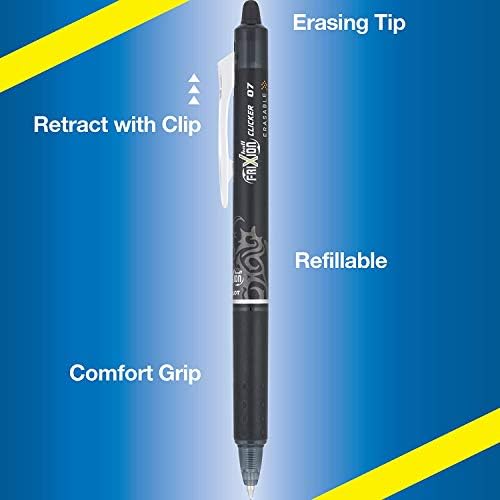 Pilot FriXion Clicker Erasable Gel Pens, Fine Point (0.7mm), Black Ink, 14-Pack - Refillable, Smooth Writing Pens for School, Journaling, and Office Use