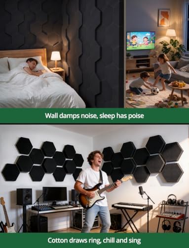 MLV Sound Proof Foam Panels for Walls Sound Dampening & Absorbing for Studio, 12 Pack 1.57" & 2.75" Dual-thickness Hexagon Soundproof Acoustic Tile Noise Reduction for Home Theater Gaming Room