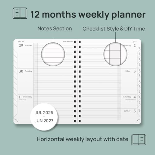 POPRUN Weekly Planner 2026-2027, 6.75" x 8.75" Academic Year Calendar Book